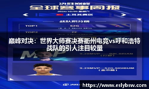 巅峰对决：世界大师赛决赛衢州电竞vs呼和浩特战队的引人注目较量